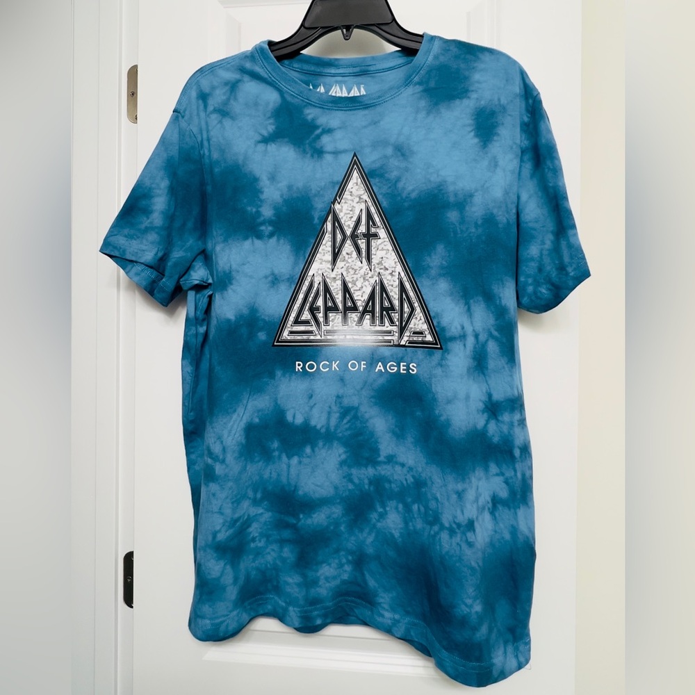 Def Leppard Blue Tie-Dye Graphic Soft Tee Size Large